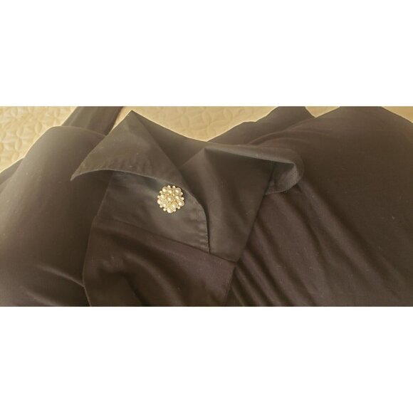 NWT SAM EDELMAN LAYLA POPLIN CUFF W/BUTTON BLACK KNIT TOP SZ M - Picture 6 of 11